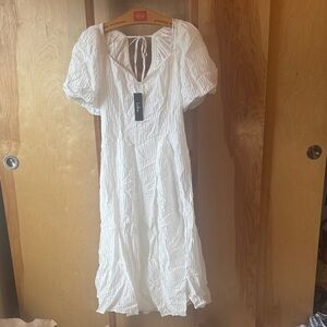 Lulu's White Puff Sleeve Midi Dress